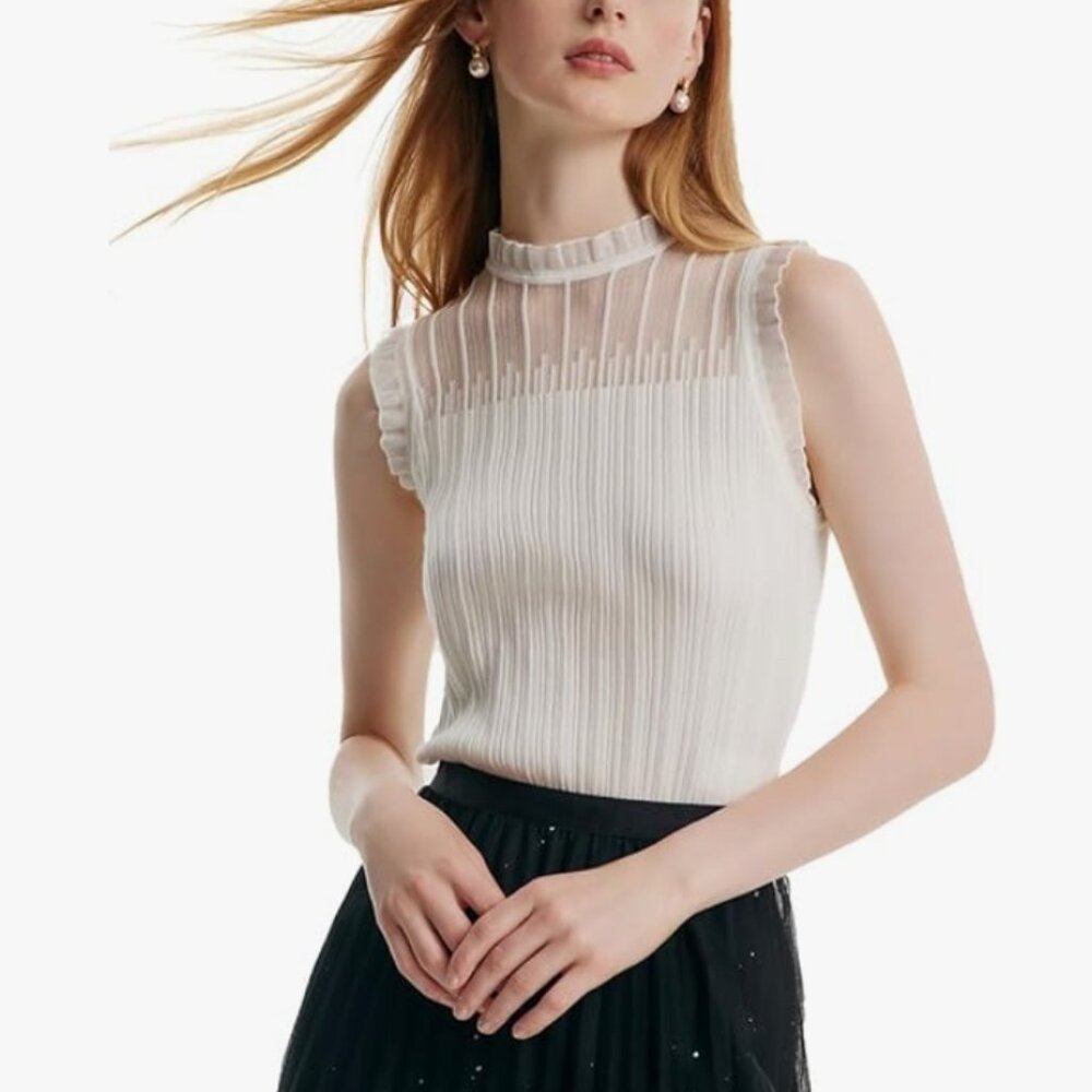 NWOT Goelia Lyocell Wool Blend Mock Neck Knit Top White - M (US 6)